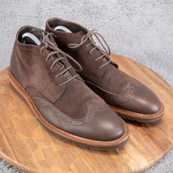 KENNETH COLE NY Brown Leather Suede Wingtip Mens Ankle Boots Shoes US 8 M - Picture 1 of 7